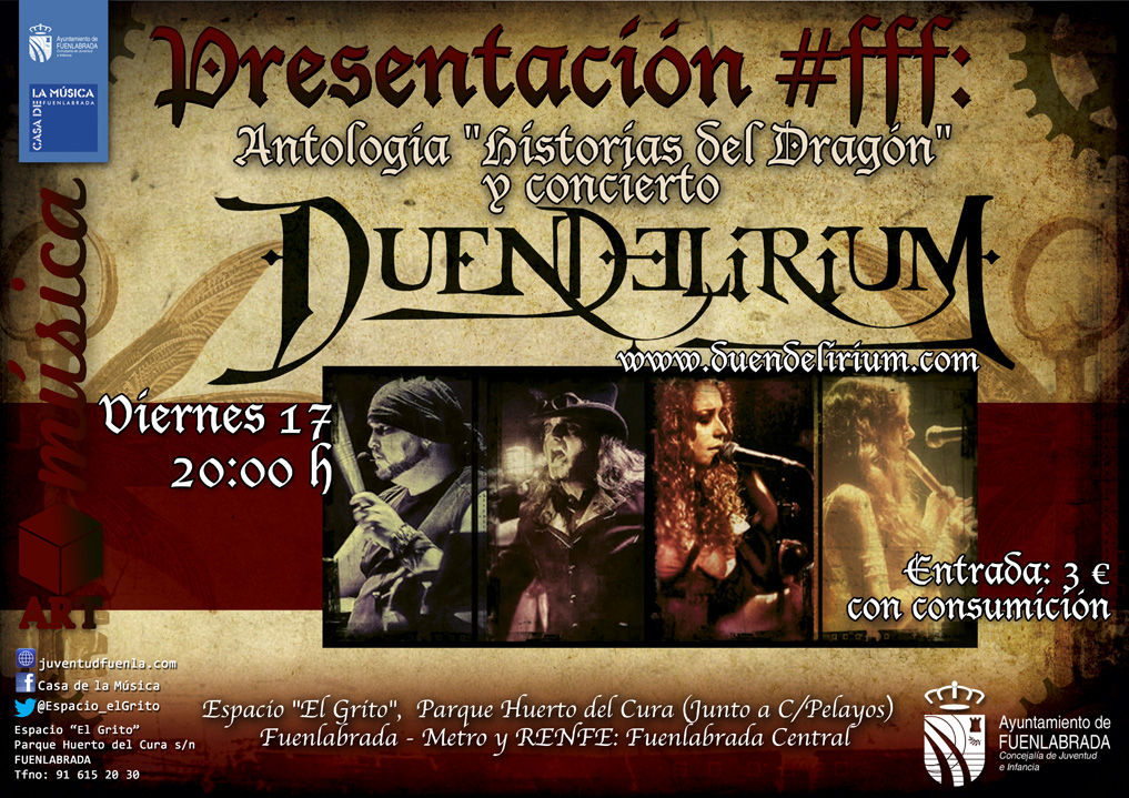 Presentación #fff: Antología "Historias del Dragón" y concierto de "Duendelirium" en el Espacio "El Grito", Casa de la Música de Fuenlabrada