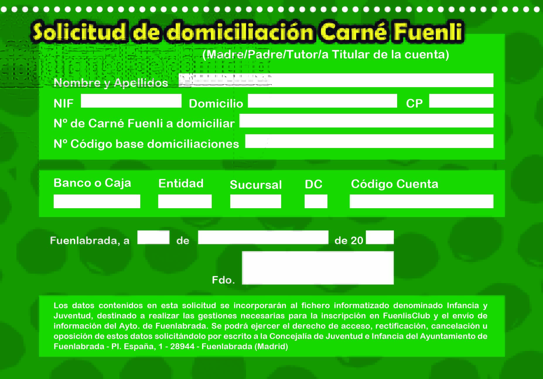 Solicitud de Domiciliación