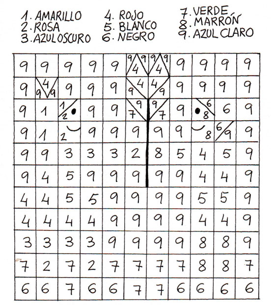 Pinta los cuadros del color correspondiente